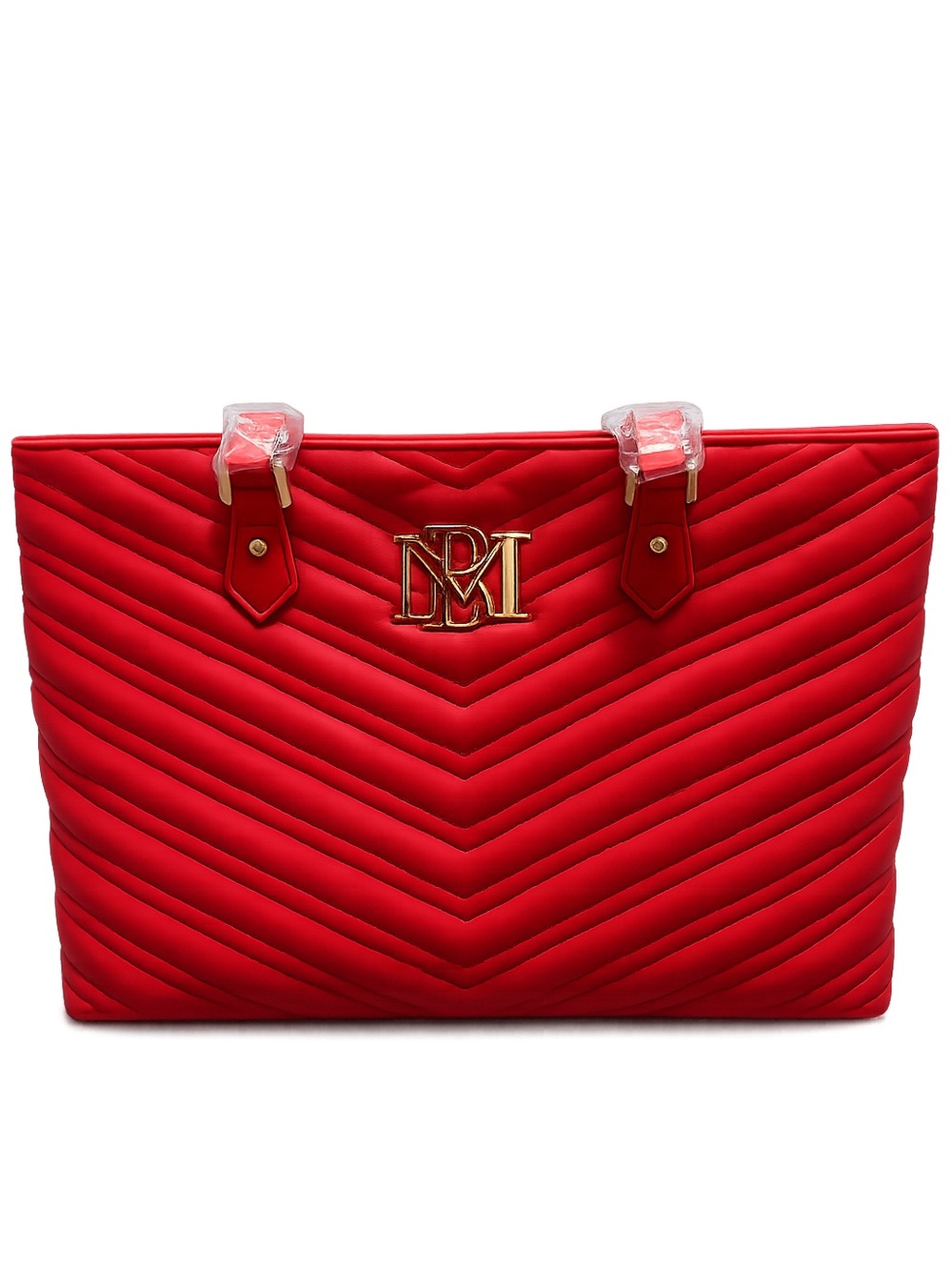 Badgley Mischka Red Chevron Quilted Tote Bag